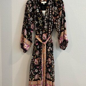 Avara by Pinch Black Floral Midi Dress with Pink and Gold Accents